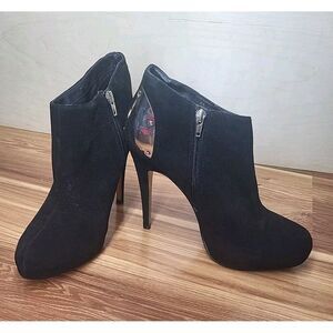 Dolce Vita BANSI Stiletto Heel Ankle Boots W 9.5 Black Suede Zip Up Silver Metal